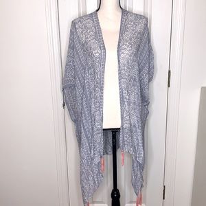 LOFT Kimono One Size Blue and White with Orange Tassels